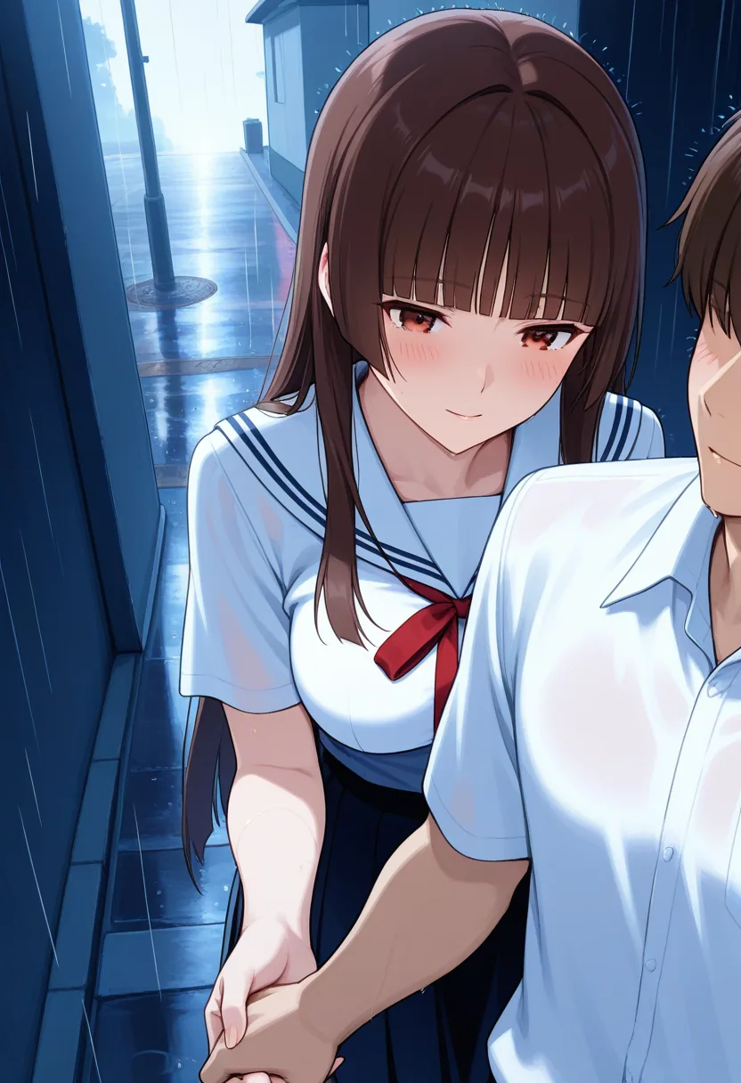 Story 1: Sudden Downpour — panel 4 — tentative hand holding