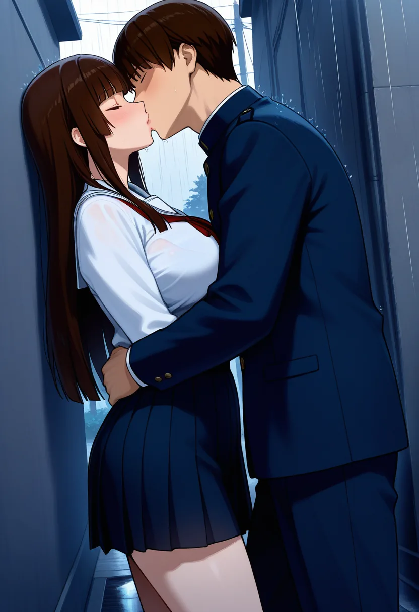 Story 1: Sudden Downpour — panel 8 — clothed intimacy