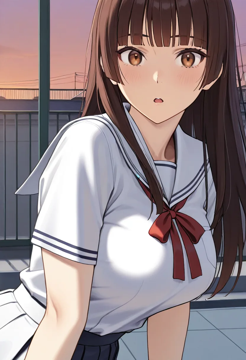 Story 4: Rooftop Evening Light — panel 2 — rooftop surprised expression