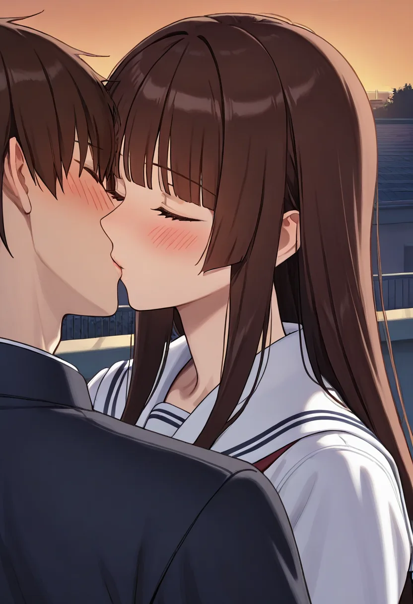 Story 4: Rooftop Evening Light — panel 5 — rooftop kissing