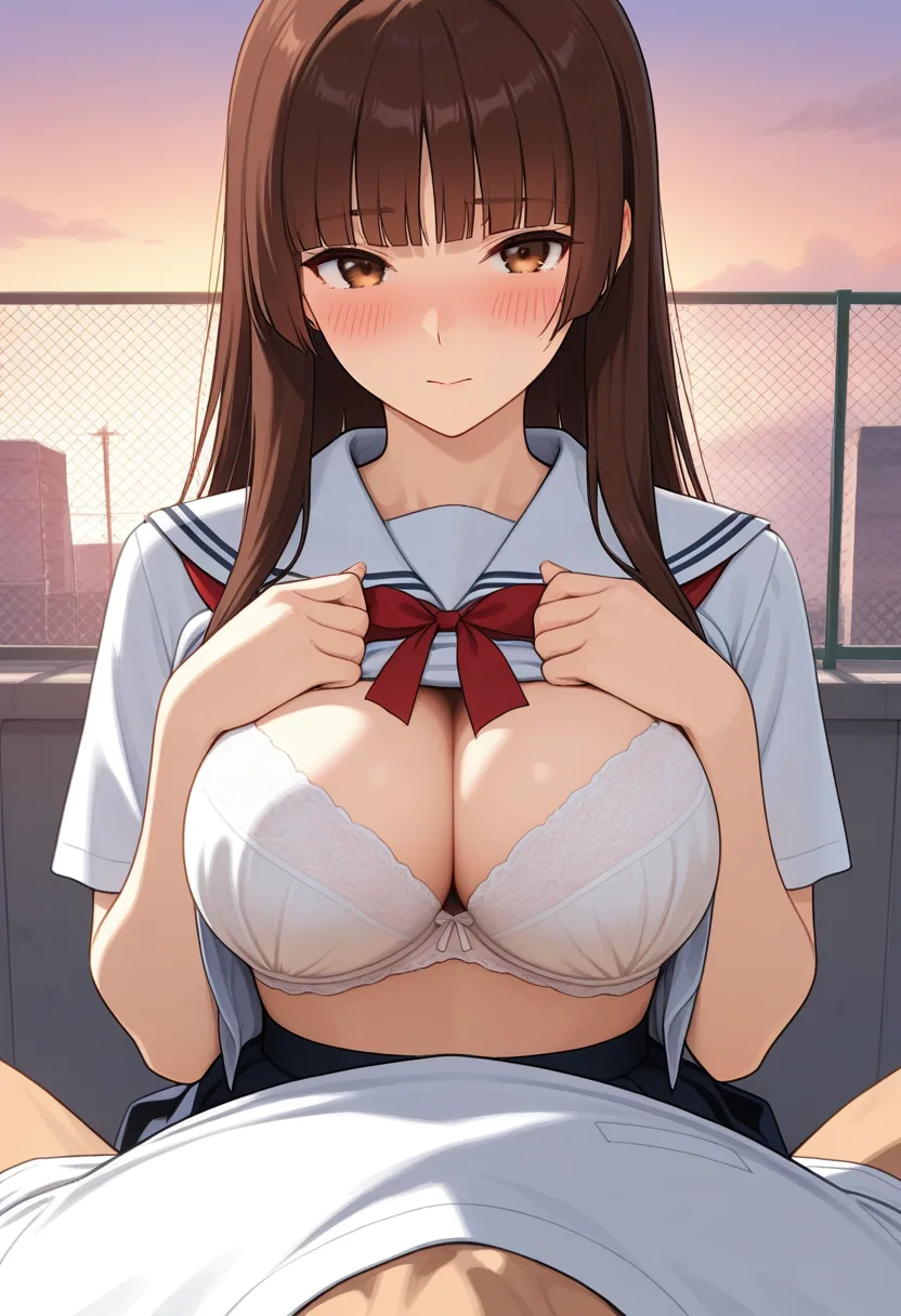 Story 4: Rooftop Evening Light — panel 7 — rooftop bra revealed
