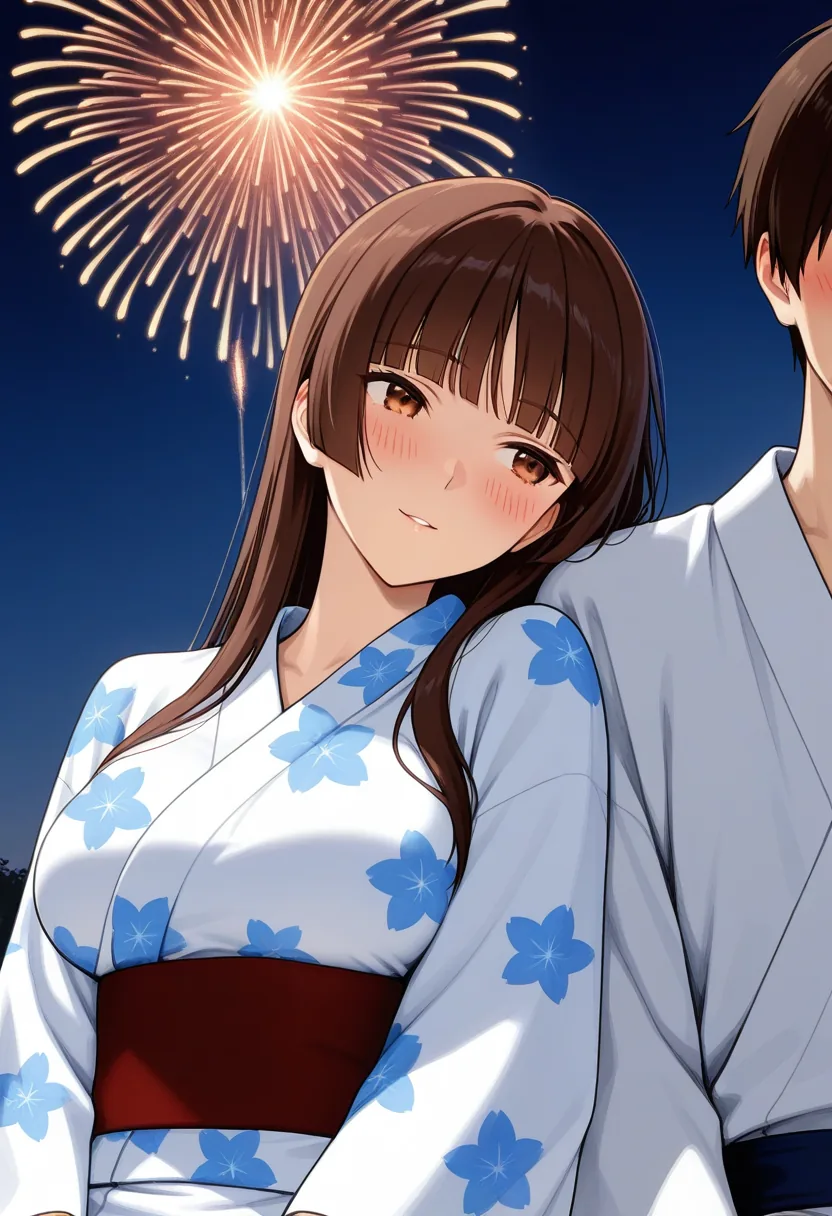 Story 6: Festival Yukata — panel 4 — festival shoulder lean