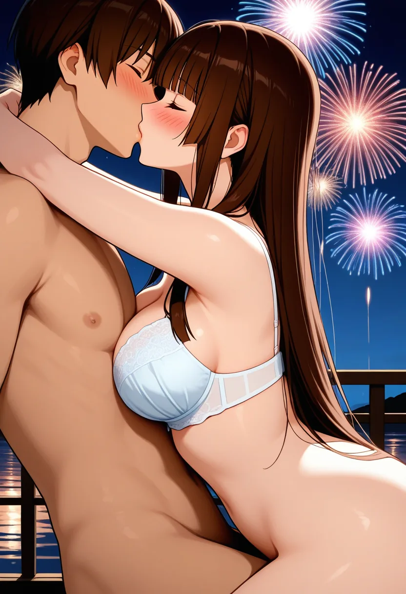Story 6: Festival Yukata — panel 7 — festival kissing under fireworks