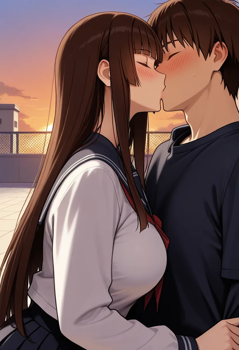 Story 7: Rooftop After School — panel 4 — kiss escalation