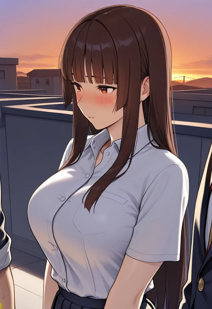 Story 7: Rooftop After School — panel 5 — uniform removal