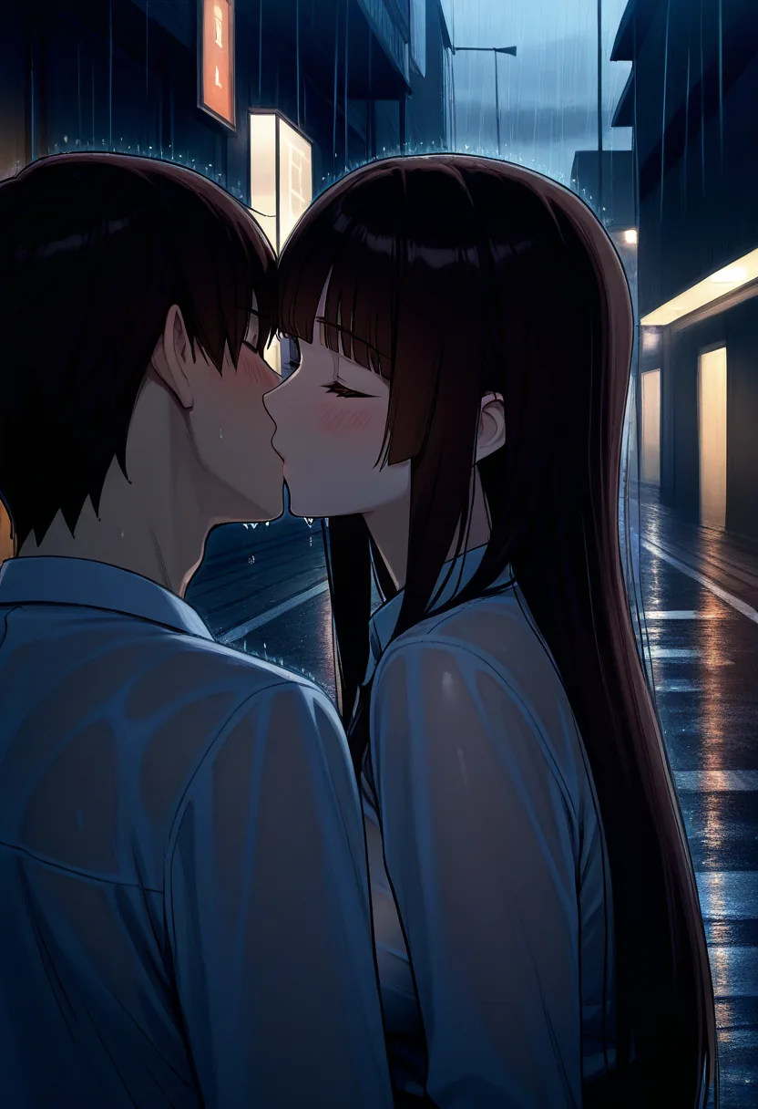 Story 8: Caught In Rain — panel 4 — first kiss under rain