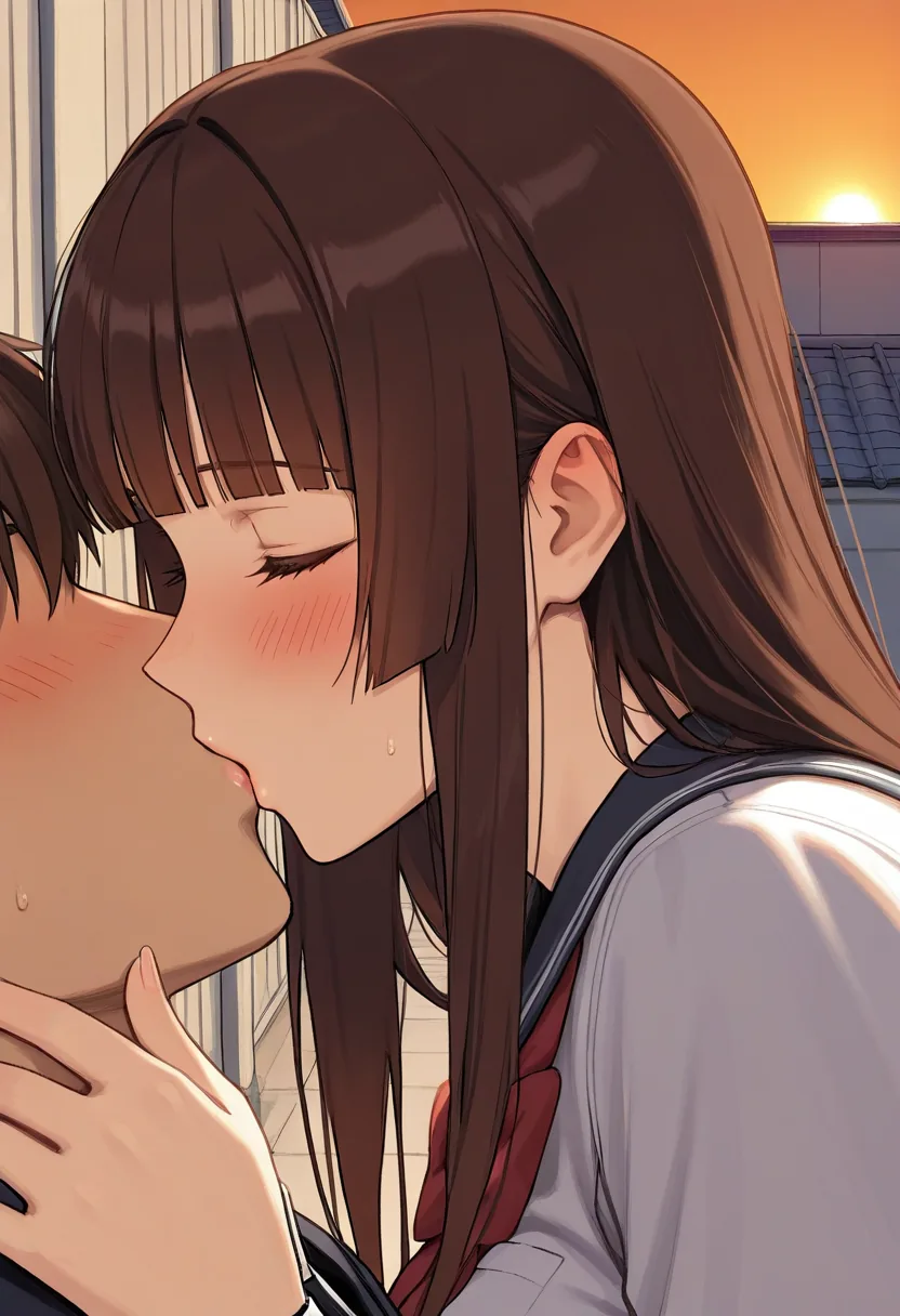 Story 13: Rooftop Sunset Study — panel 5 — first kiss