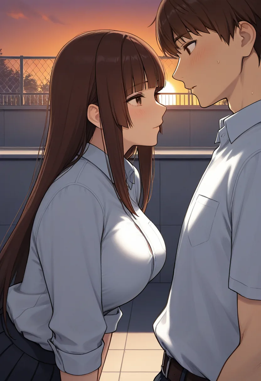 Story 13: Rooftop Sunset Study — panel 6 — undressing shirt