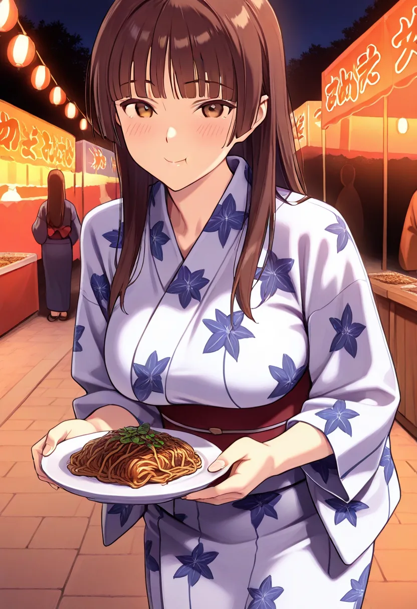 Story 14: Yukata Stroll — panel 2 — yakisoba sharing