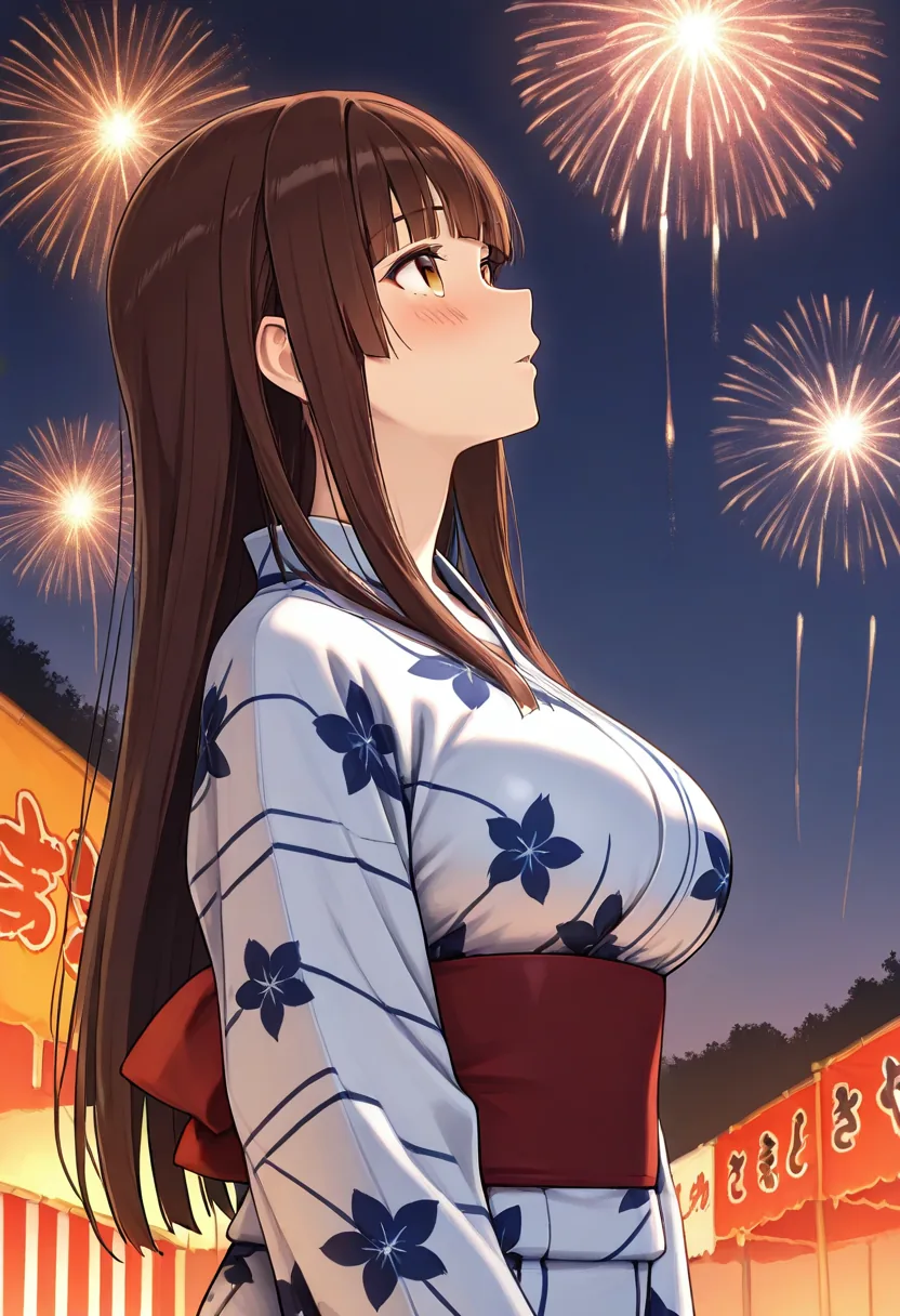 Story 14: Yukata Stroll — panel 3 — fireworks view