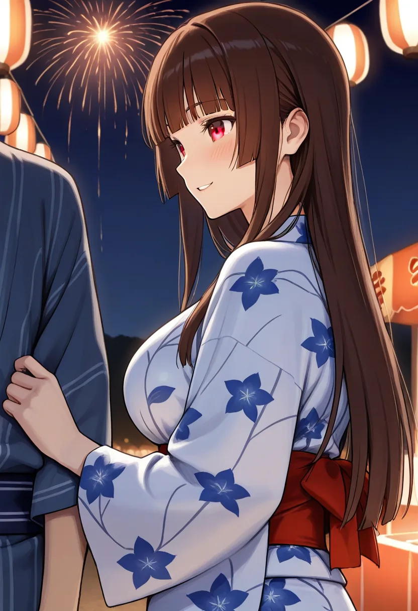 Story 18: Summer Festival Yukata — panel 2 — summer festival fireworks view