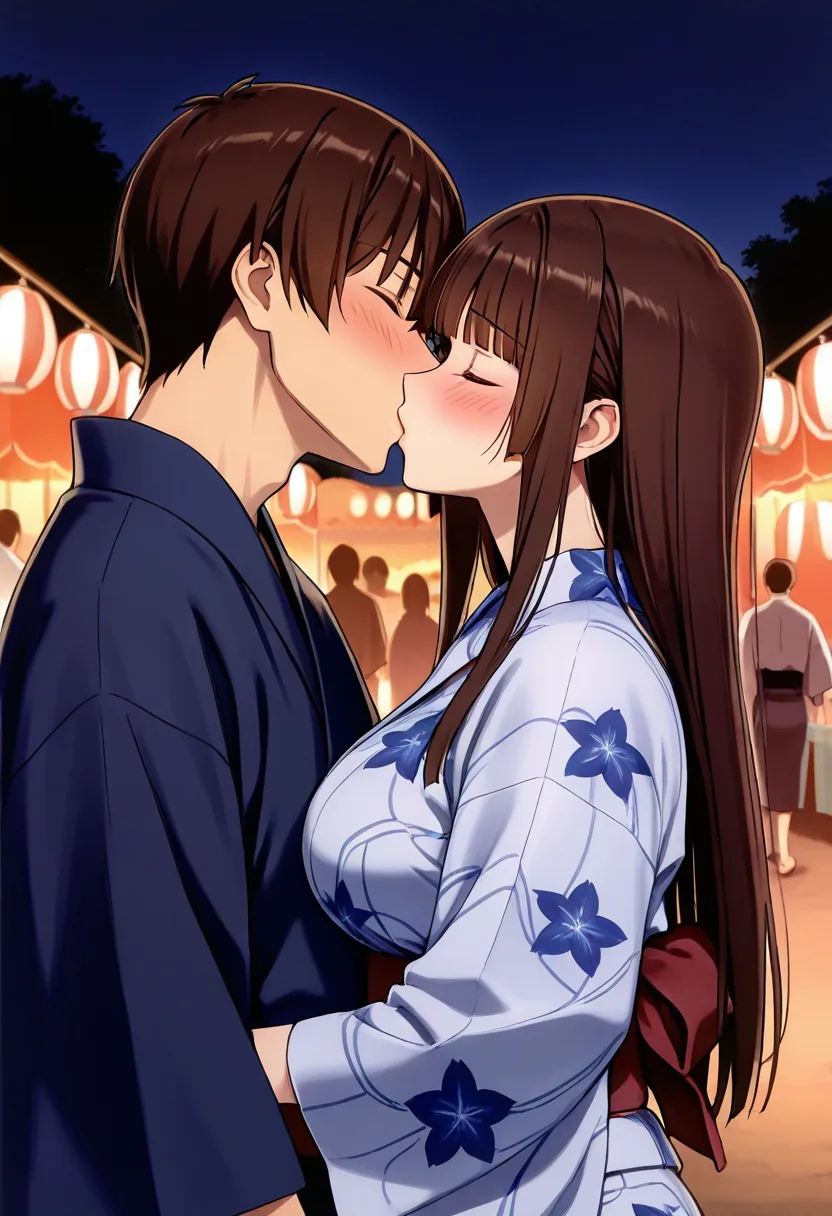 Story 18: Summer Festival Yukata — panel 4 — summer festival first kiss