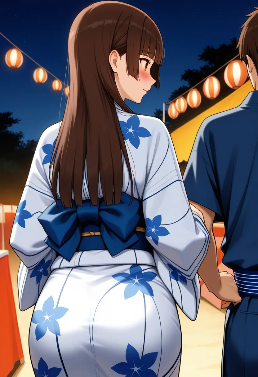 Story 20: Summer Festival Crowds — panel 6 — untying yukata sash