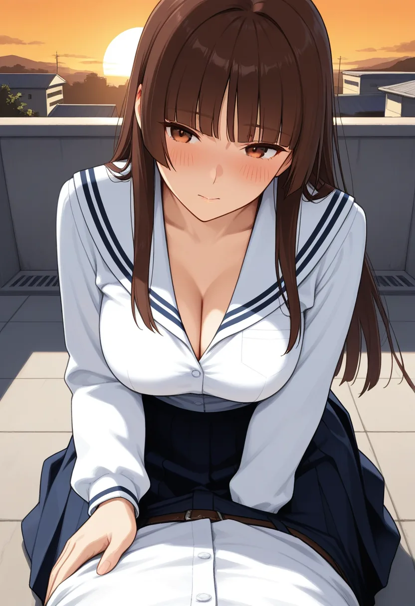 Story 22: Rooftop Sunset Talking — panel 4 — rooftop undressing shirt