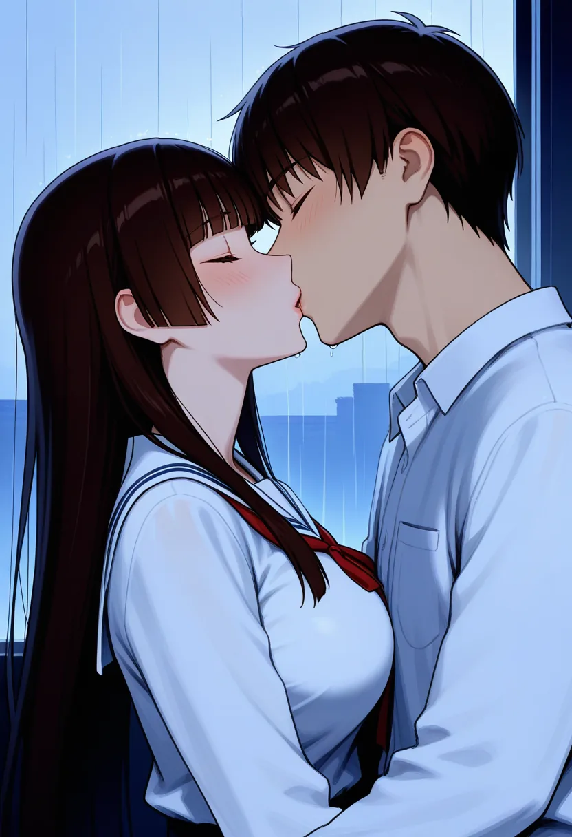 Story 23: Rain Shelter Huddled — panel 3 — rain shelter first kiss