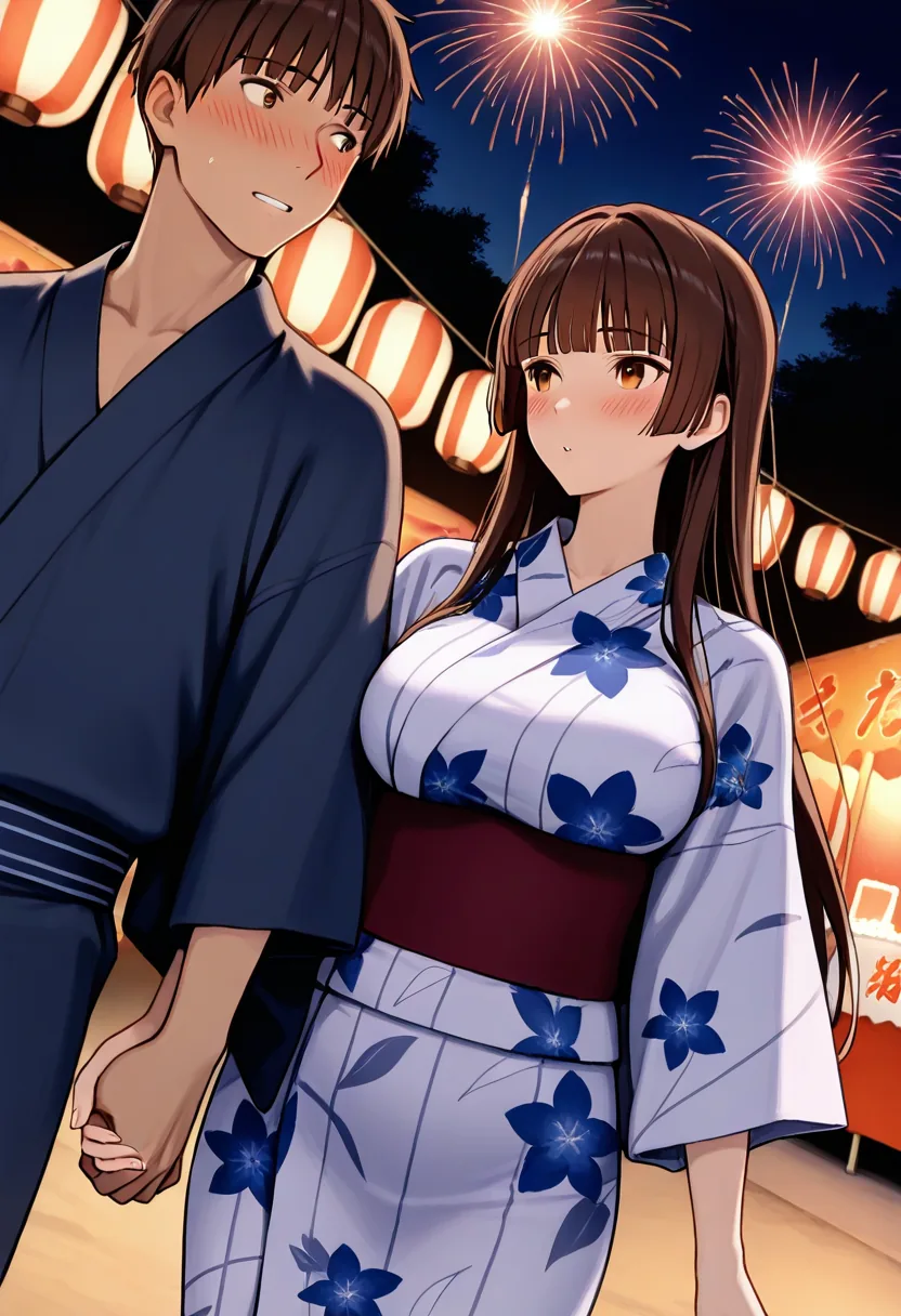 Story 24: Summer Festival Yukata — panel 2 — summer festival fireworks view