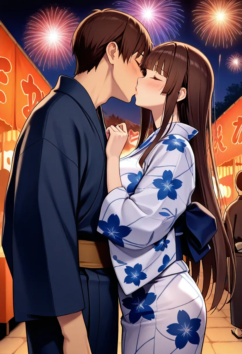 Story 24: Summer Festival Yukata — panel 3 — summer festival kiss