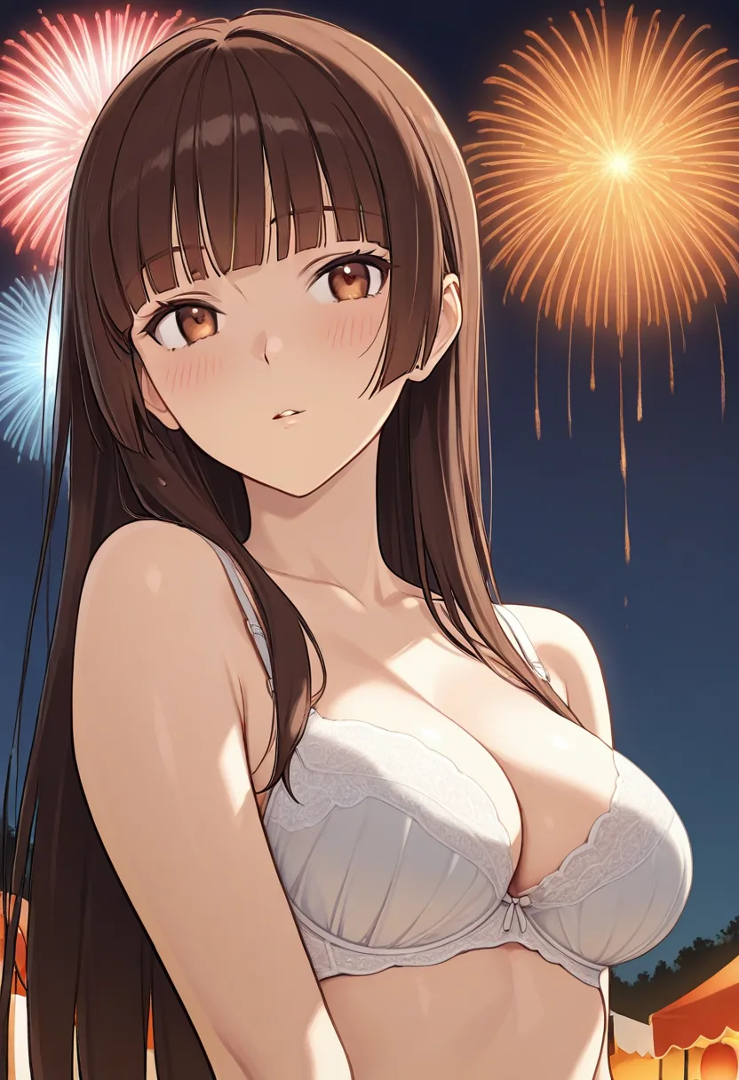 Story 30: Yukata At Festival — panel 5 — bra visible against sky