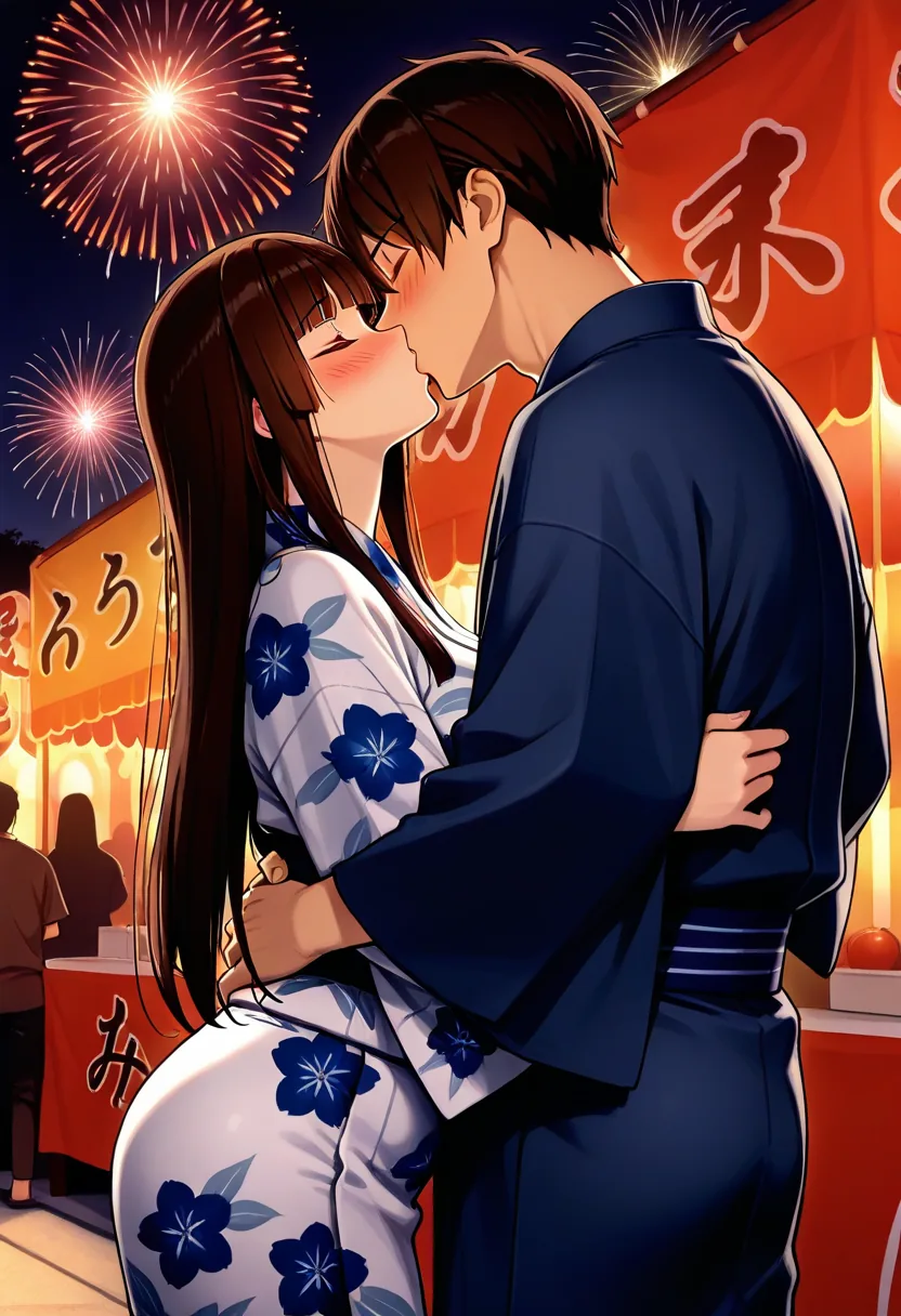 Story 33: Festival Crowds — panel 3 — fireworks kiss