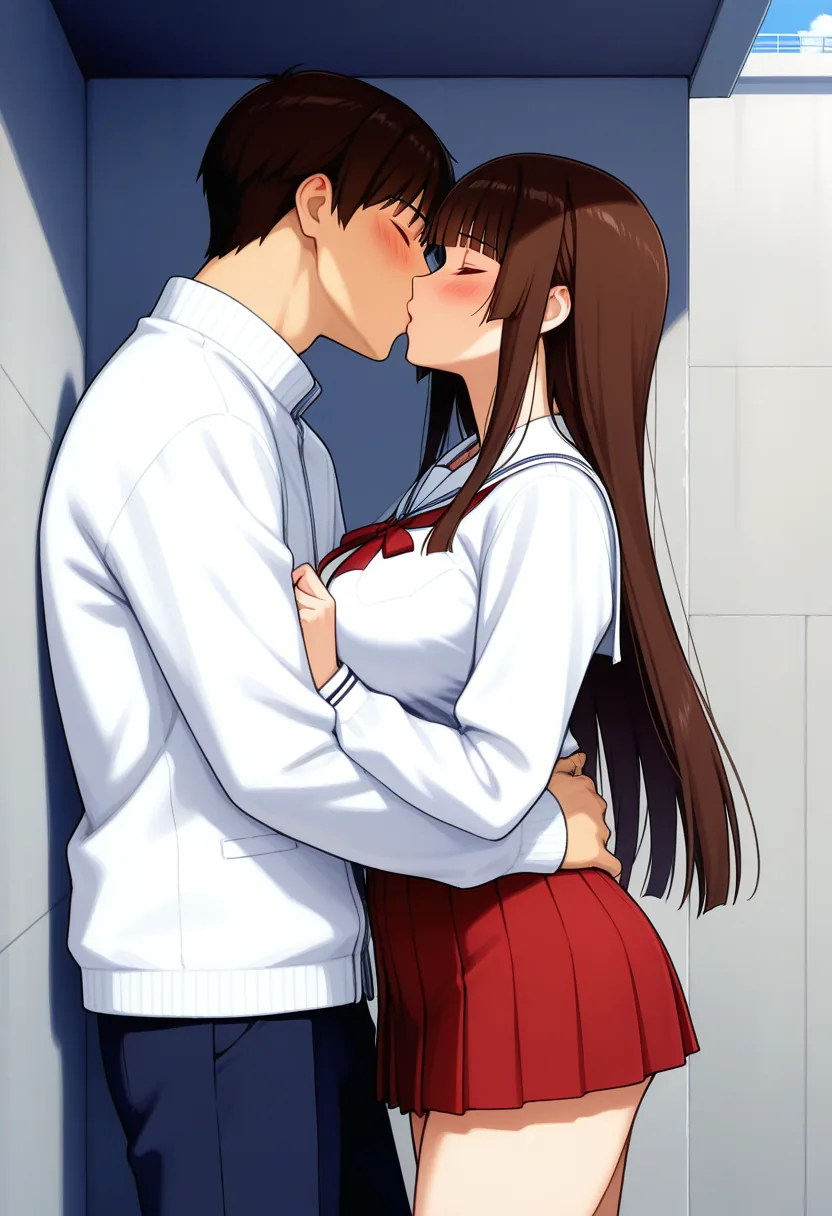Story 34: Rooftop After School — panel 2 — approaching hug