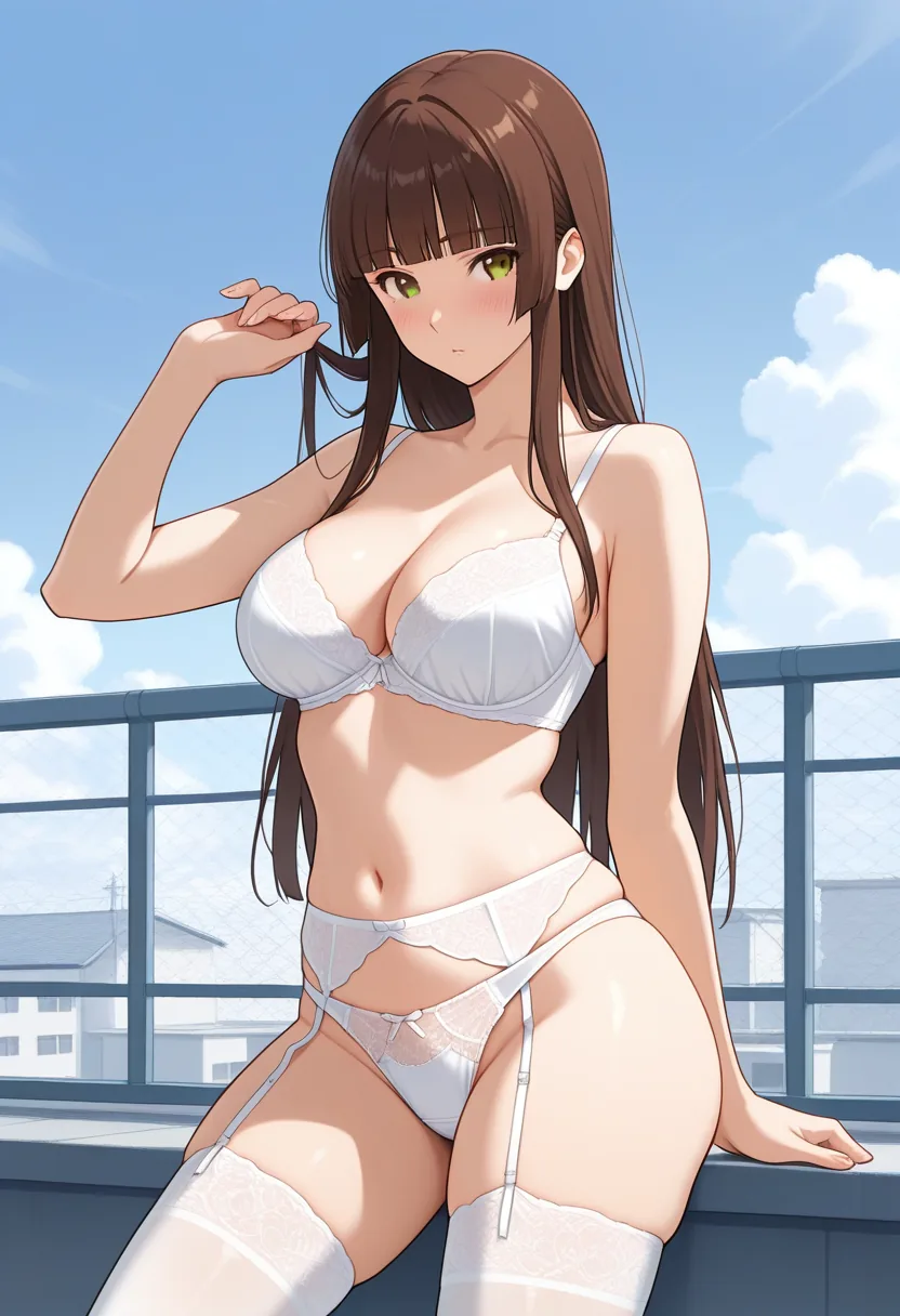 Story 34: Rooftop After School — panel 4 — lingerie reveal
