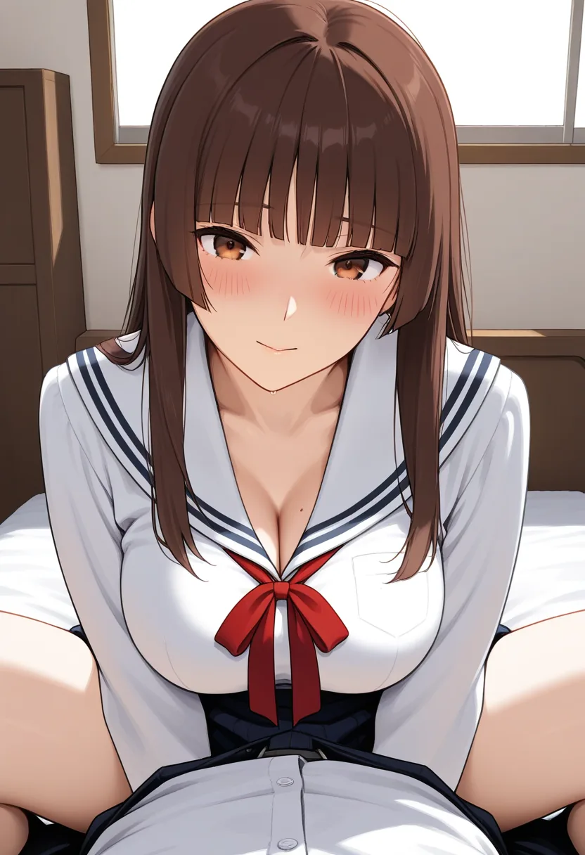 Story 42: Nostalgic Childhood Bedroom — panel 4 — uniform blouse opened