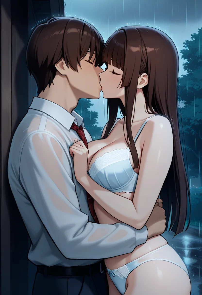 Story 44: Caught In Rain — panel 3 — close quarters kiss