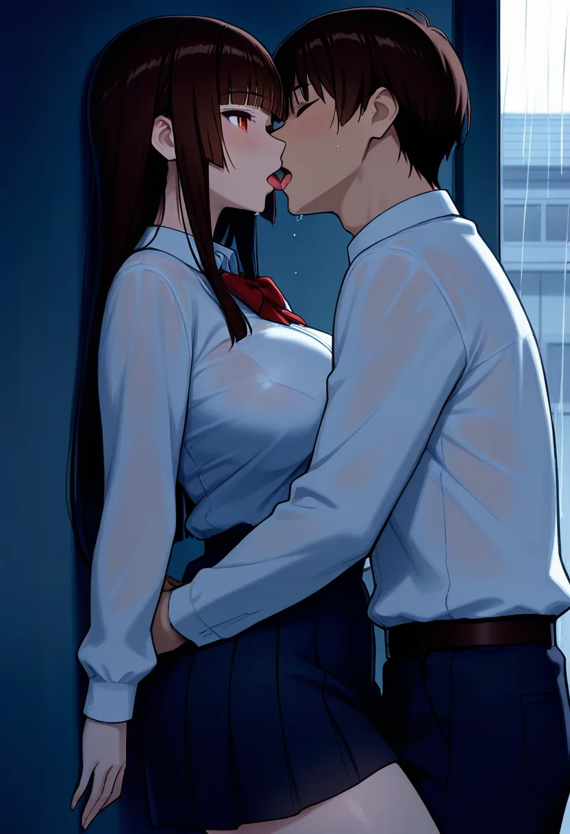 Story 50: Rain Caught Off Guard — panel 4 — rain shelter passionate kiss