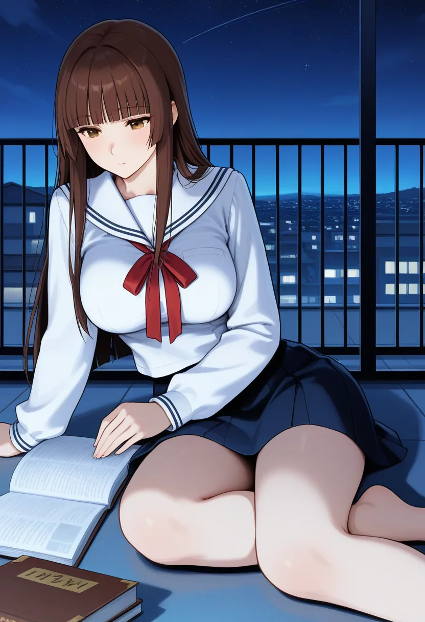 Story 51: Rooftop Study Session — panel 1 — rooftop study session