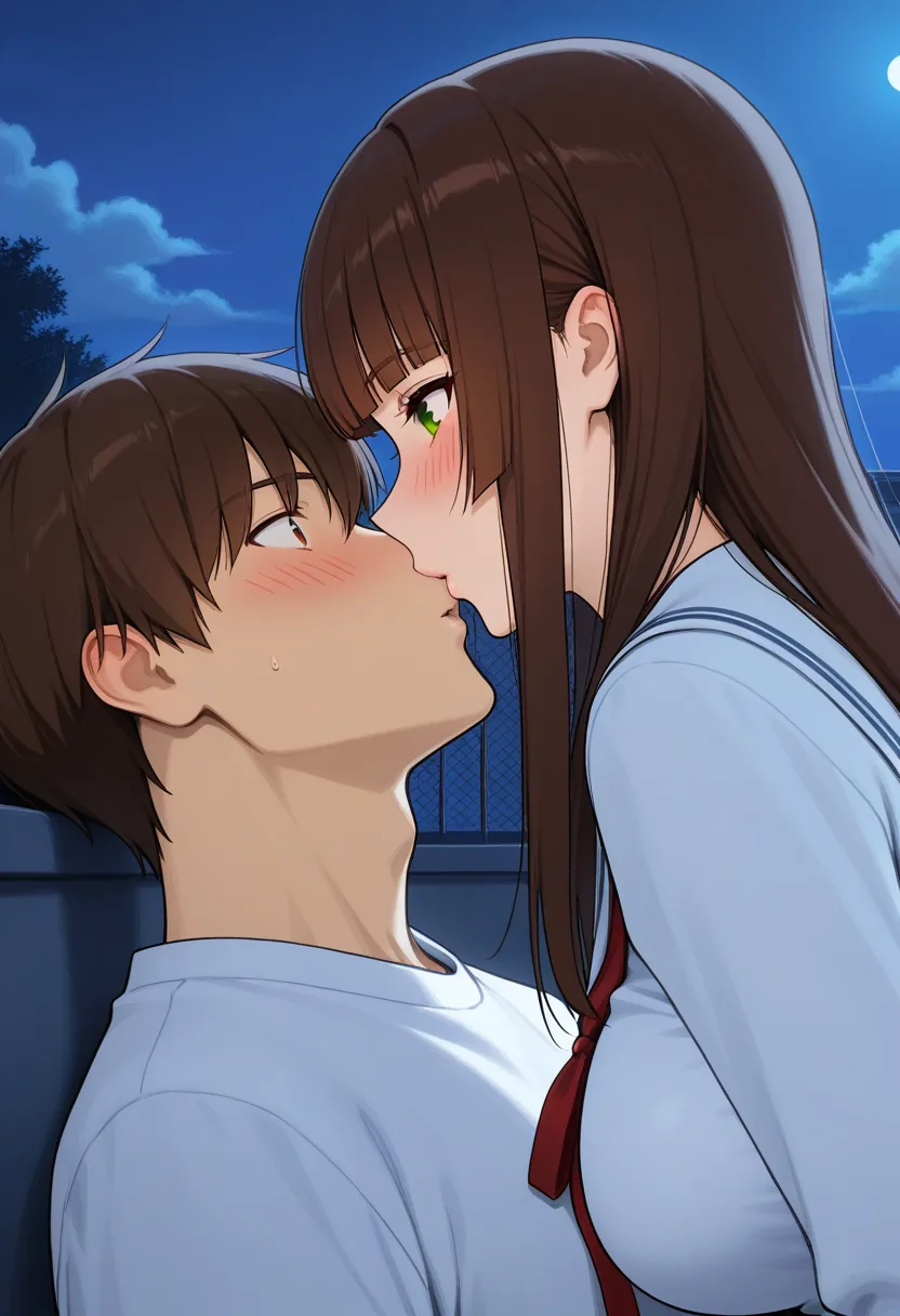Story 54: Rooftop Study Session — panel 3 — approach and kiss