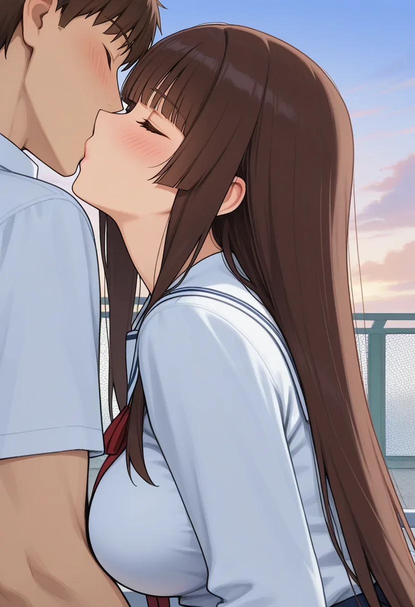 Story 57: Rooftop Standing — panel 3 — rooftop kiss clothed