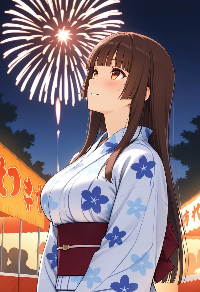 Story 59: Festival Yukata — panel 2 — festival fireworks gazing