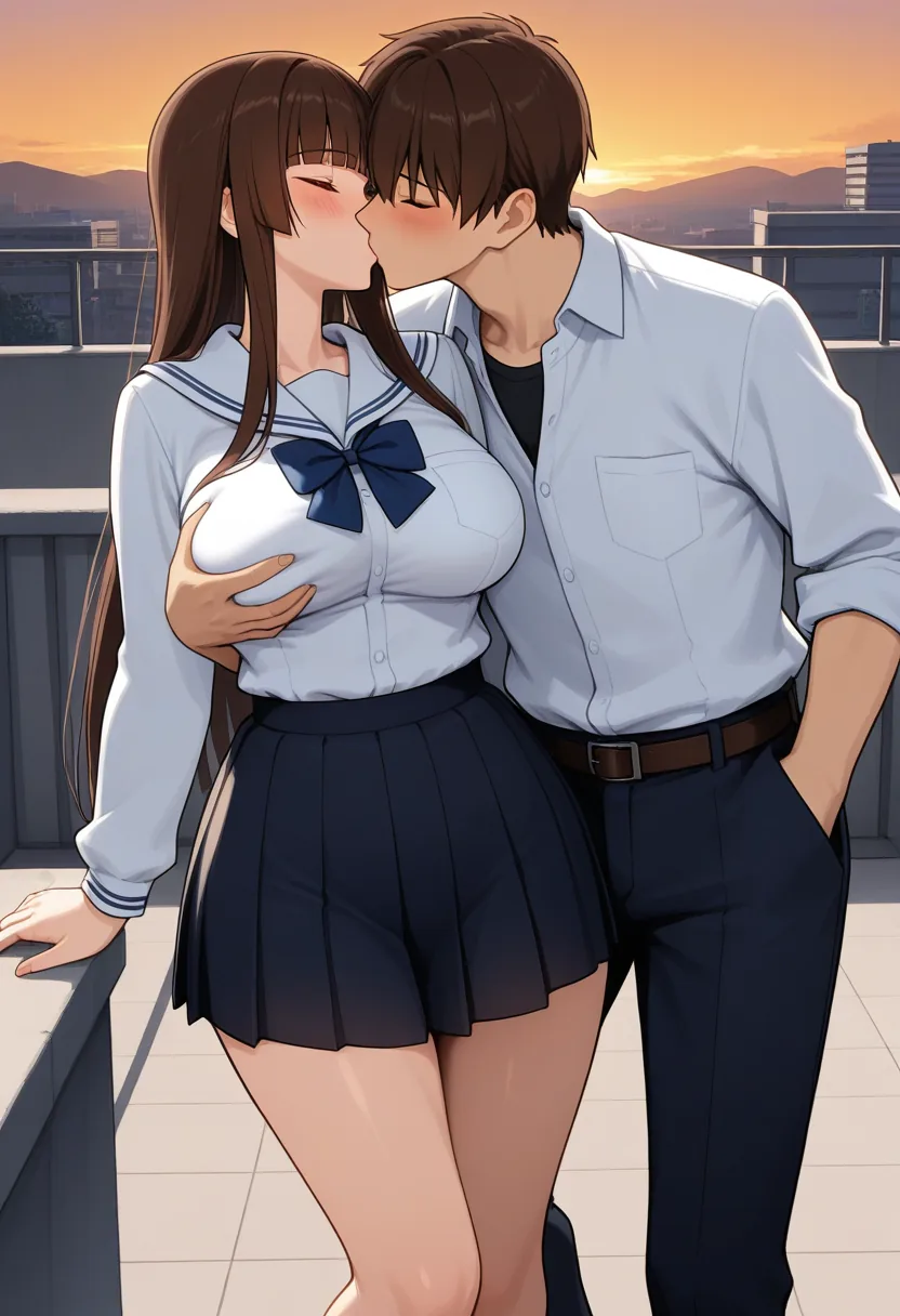 Story 70: Rooftop Meetup — panel 3 — kissing start