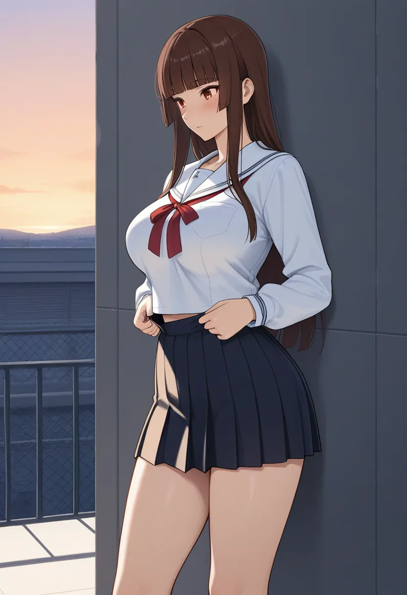 Story 81: School Rooftop Clothed — panel 3 — start undressing