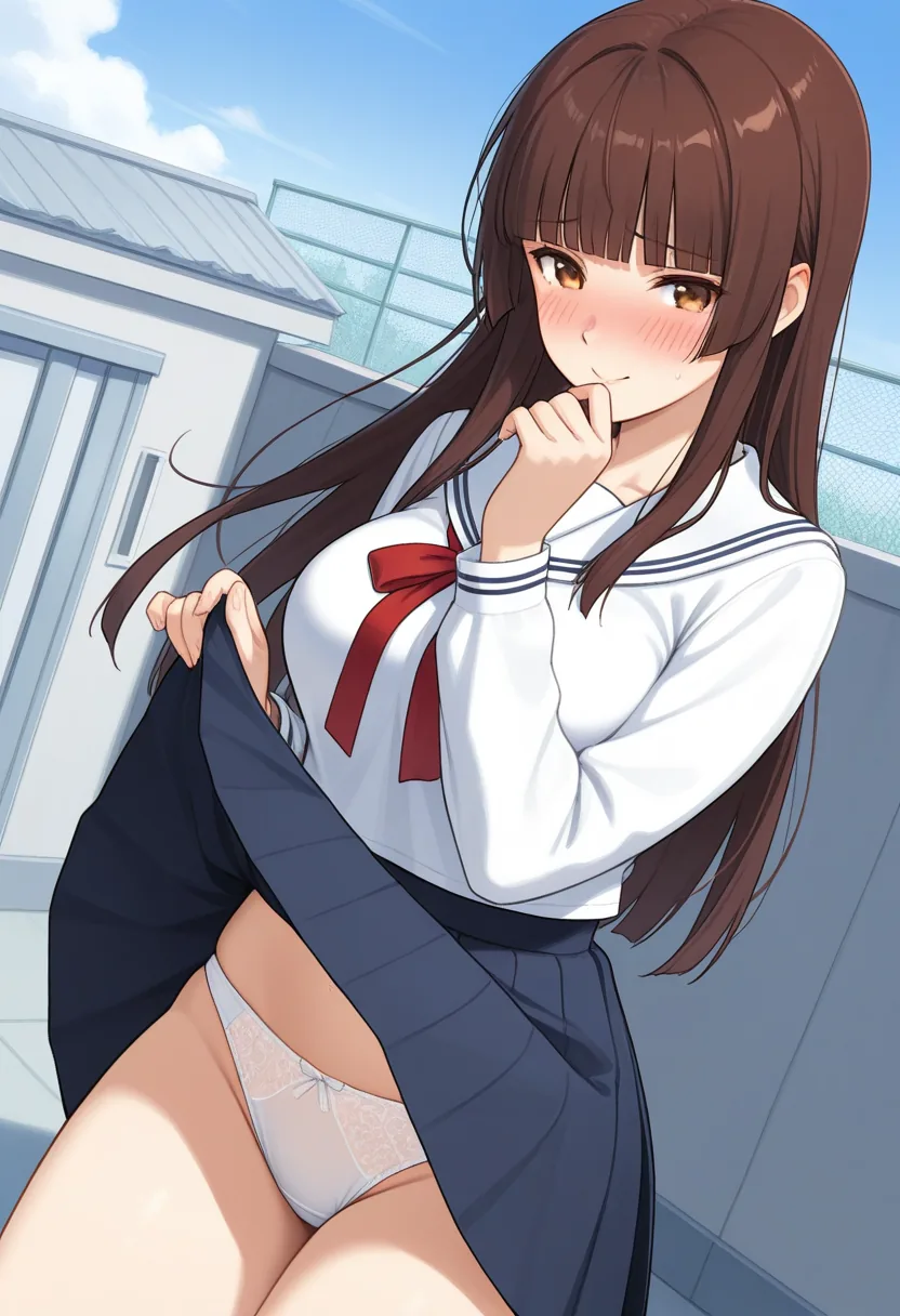 Story 89: On Rooftop — panel 2 — wind tugs skirt
