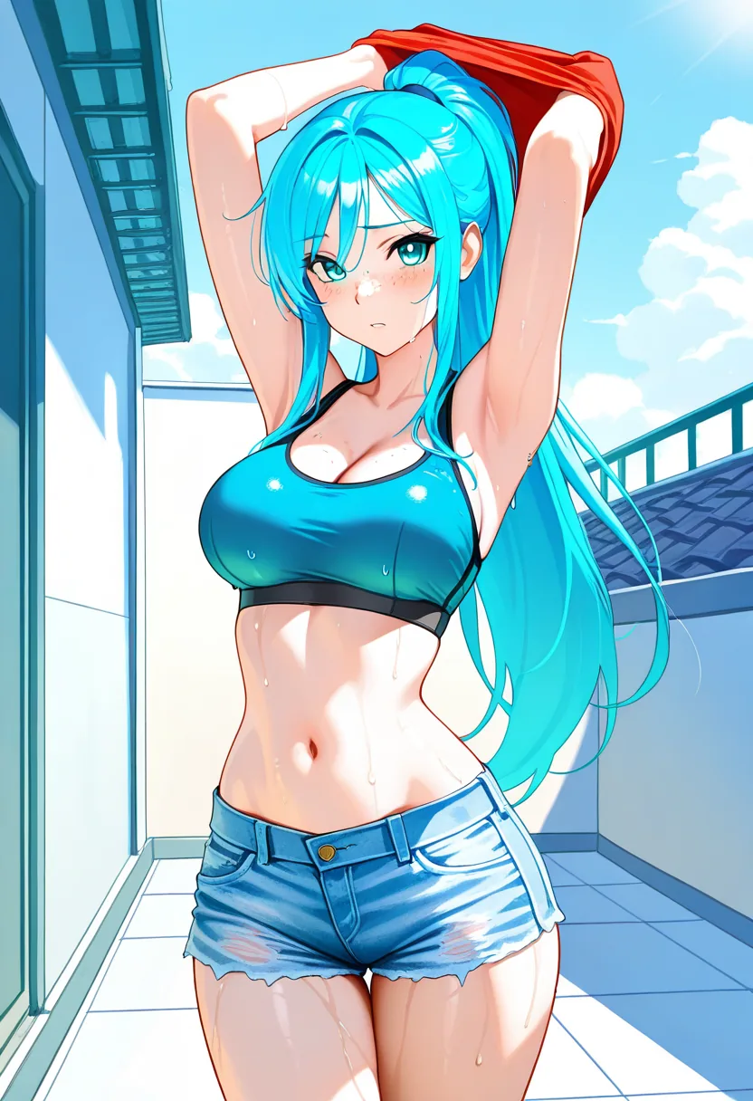 Story 12: Rooftop Watering — panel 4 — stripping rooftop