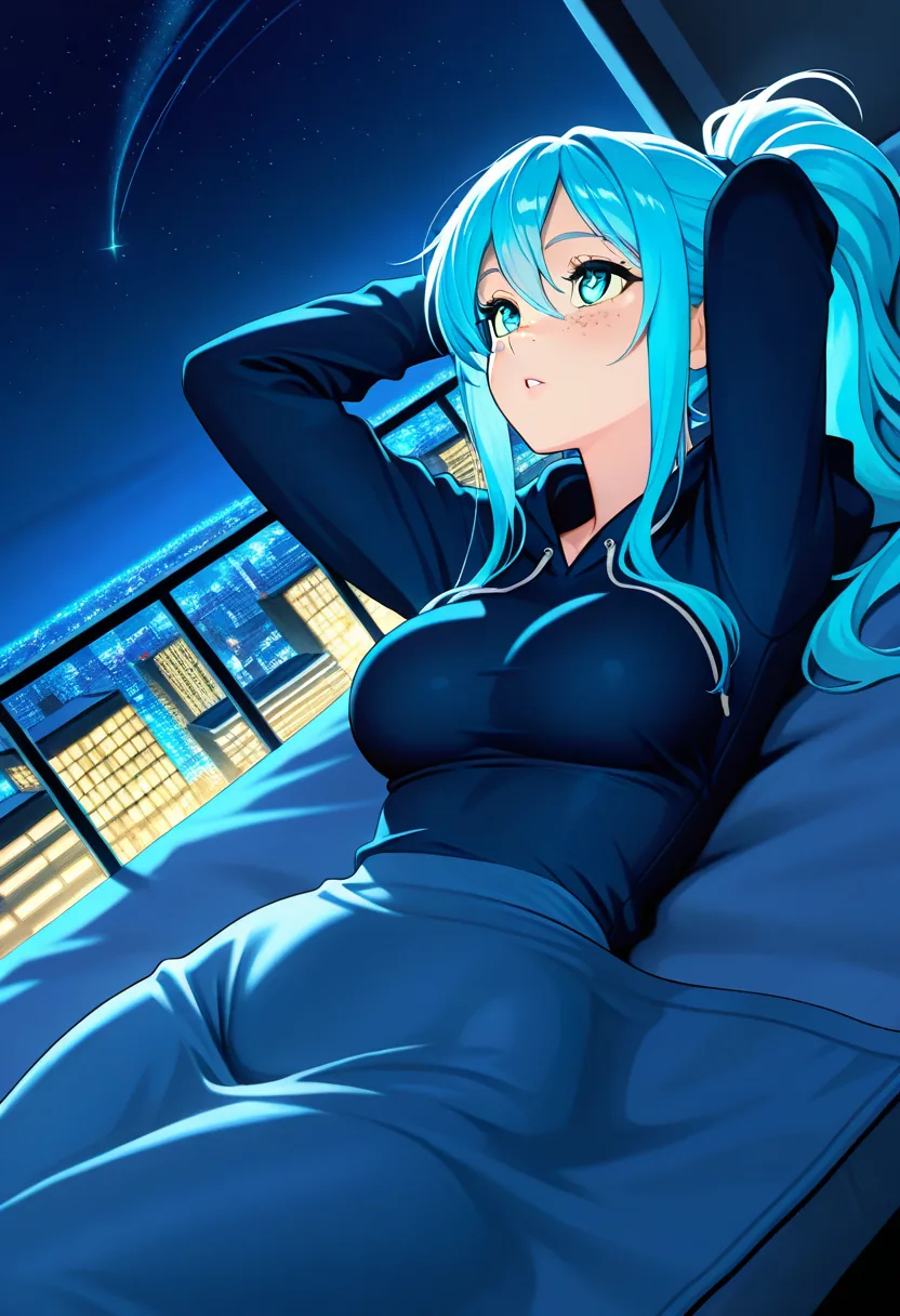 Story 29: Rooftop Arrival — panel 2 — lying under stars