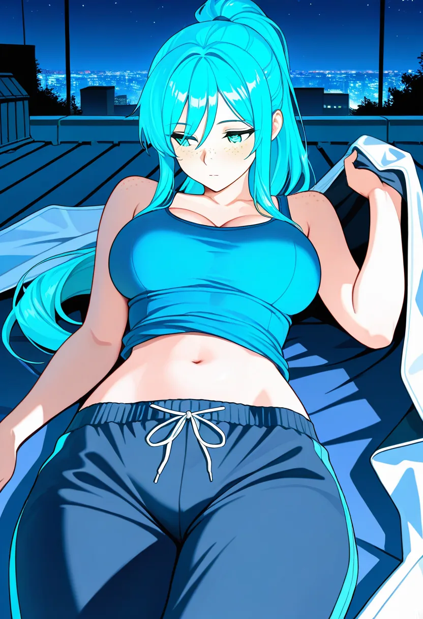 Story 29: Rooftop Arrival — panel 3 — hoodie off