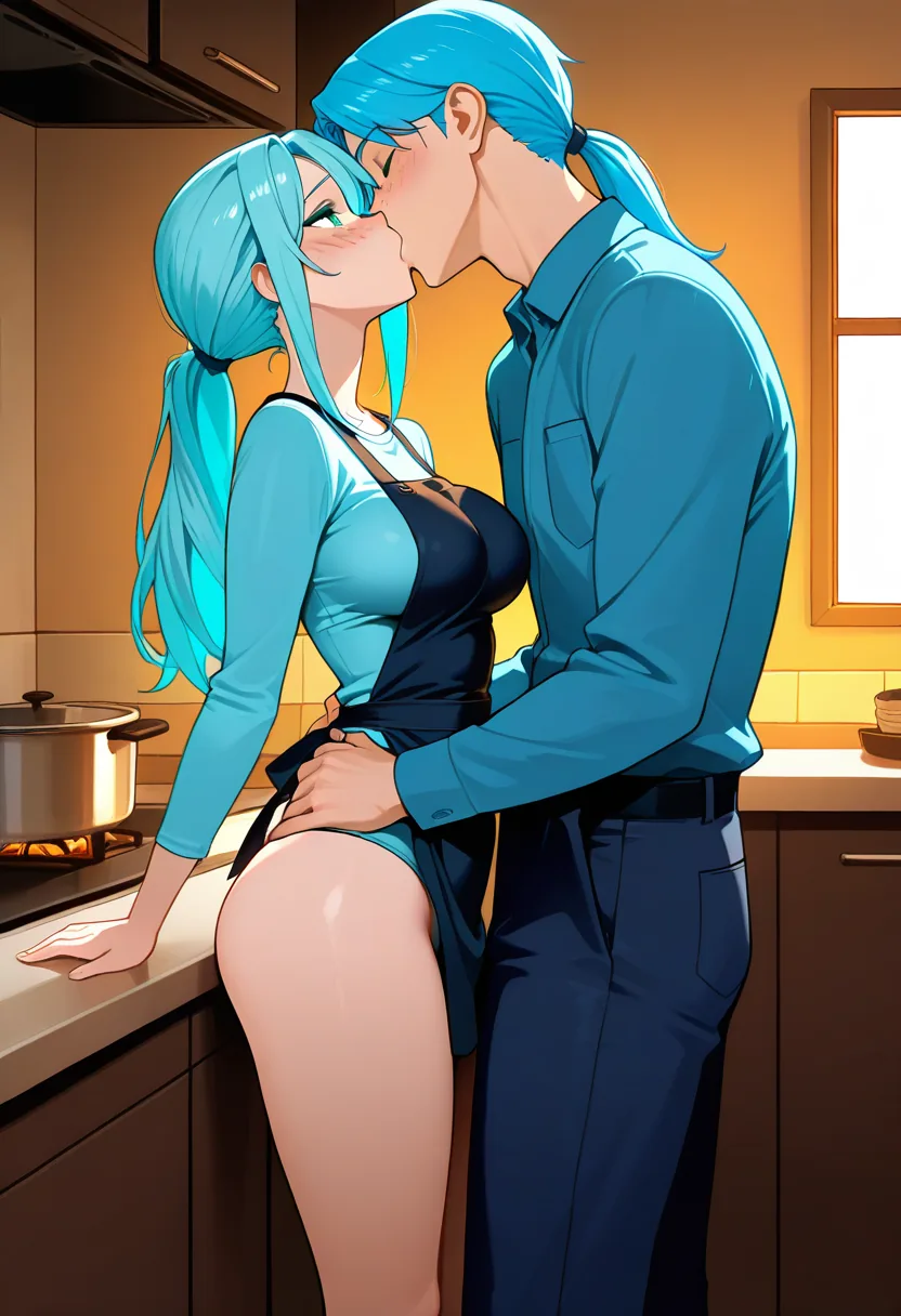 Story 61: Cooking Together — panel 4 — counter kiss