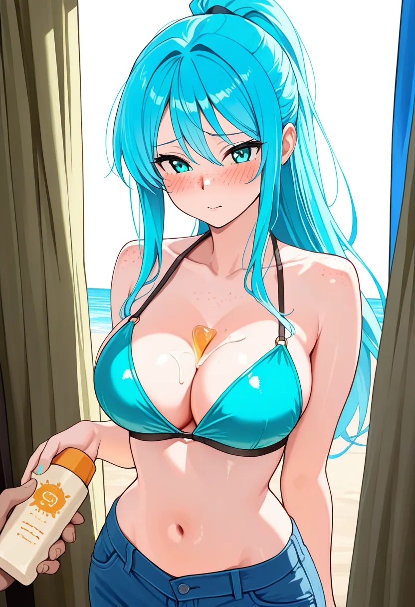 Story 67: Sunscreen Ask — panel 4 — bikini loosening