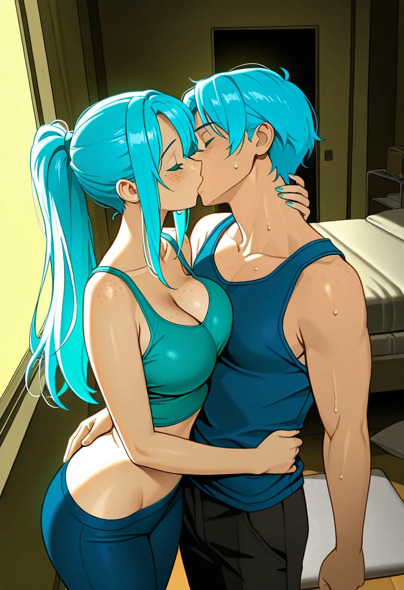 Story 82: Unpacking — panel 3 — sweaty kiss