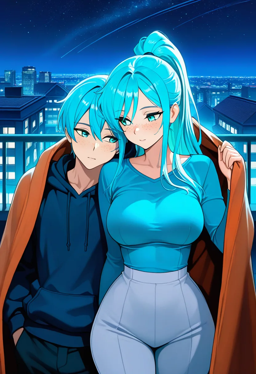 Story 83: Rooftop Date — panel 2 — sharing warmth