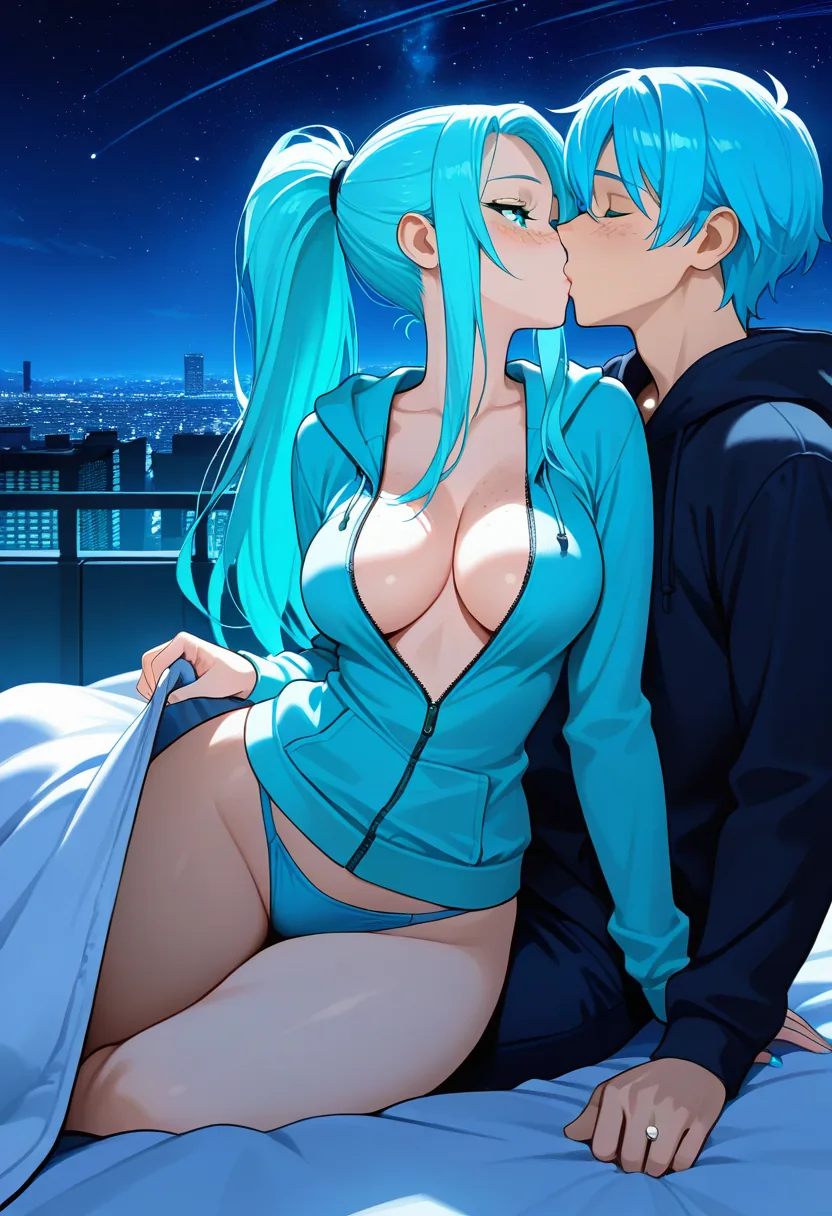 Story 83: Rooftop Date — panel 3 — under stars kissing