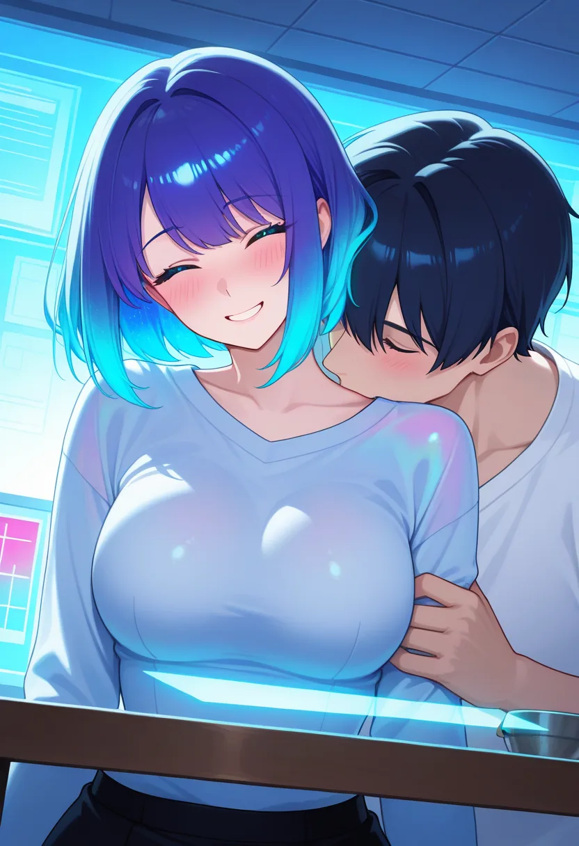 Story 30: Lab Arrival — panel 2 — flirt buildup