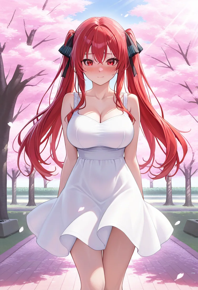 Story 45: Park Arrival — panel 2 — posing with blossoms