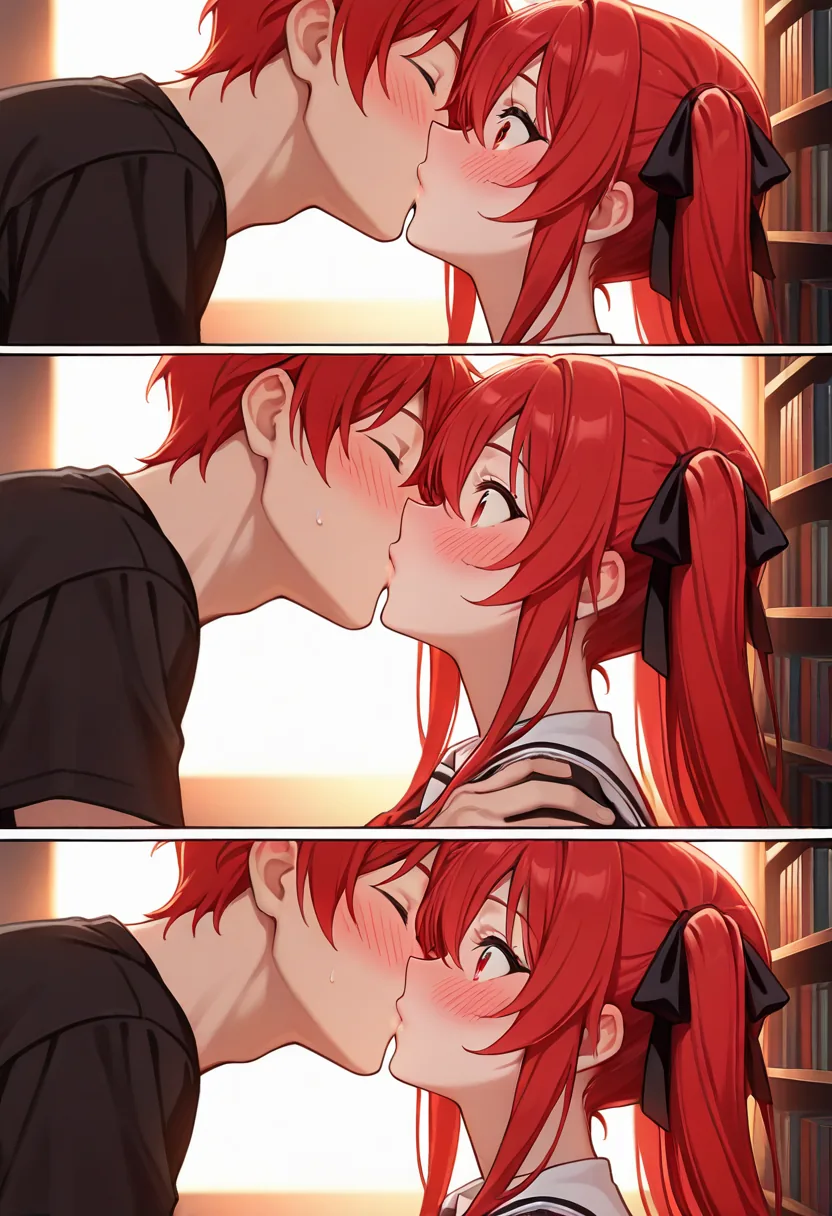 Story 95: Browsing Manga — panel 2 — pinned against shelf