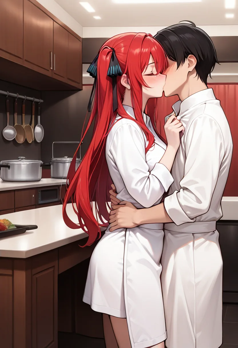 Story 98: Empty Competition Kitchen — panel 3 — kissing table