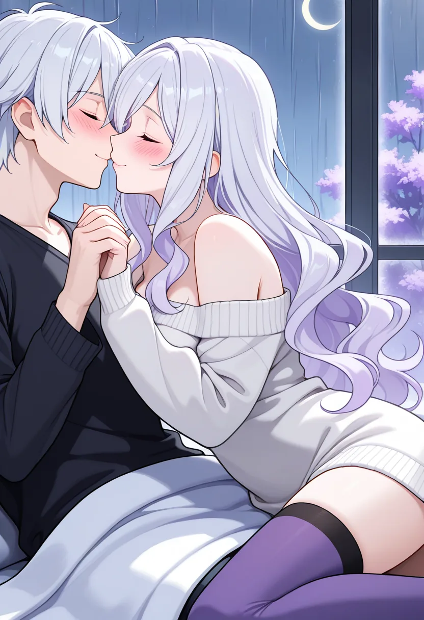 Story 4: Reading By Window — panel 3 — gentle kiss under blanket