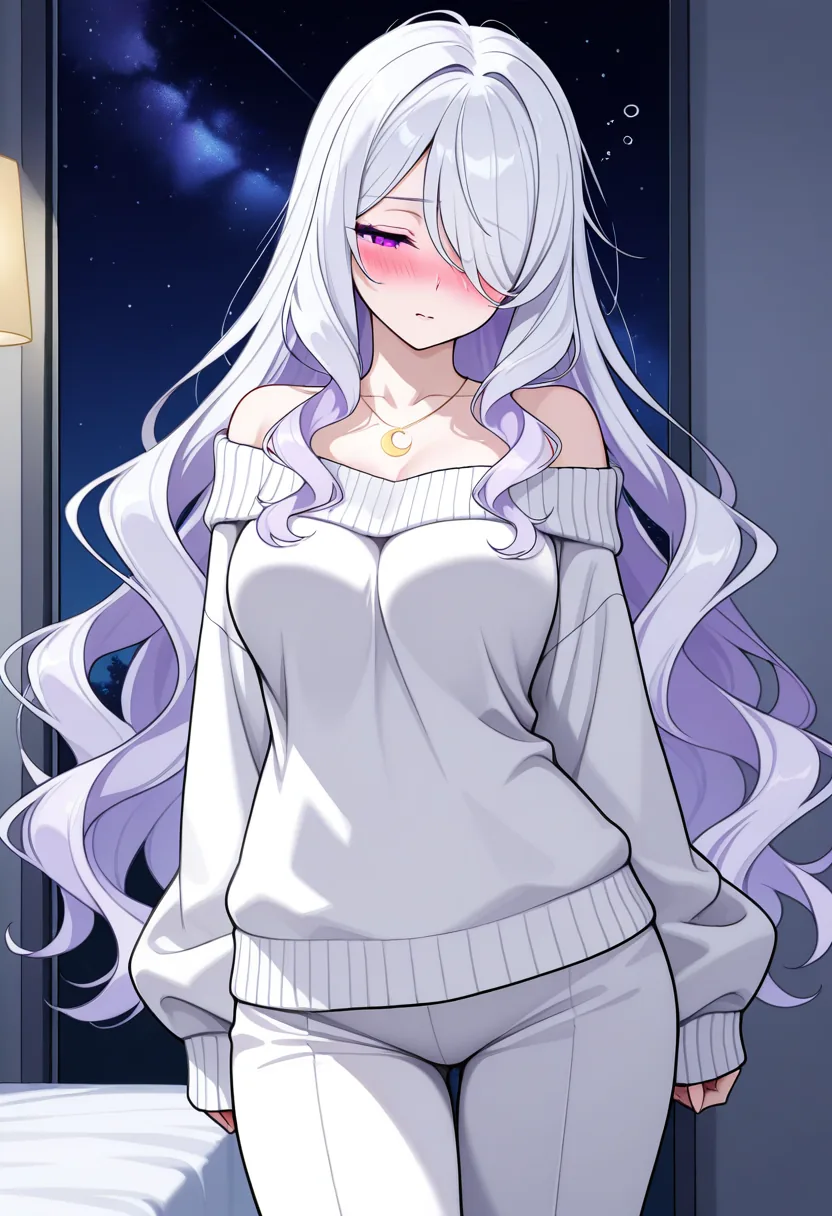 Story 6: And Partner Lying On Bed Looking At Stars — panel 4 — luna blushing as sweater slips further