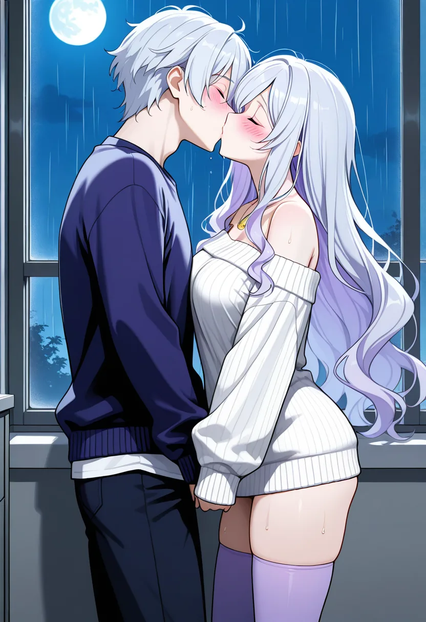 Story 12: Looking Out Rainy Window — panel 4 — luna pulling partner closer for kiss